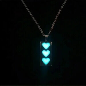 Glow in the Dark Triple Heart Steel Necklace NWT